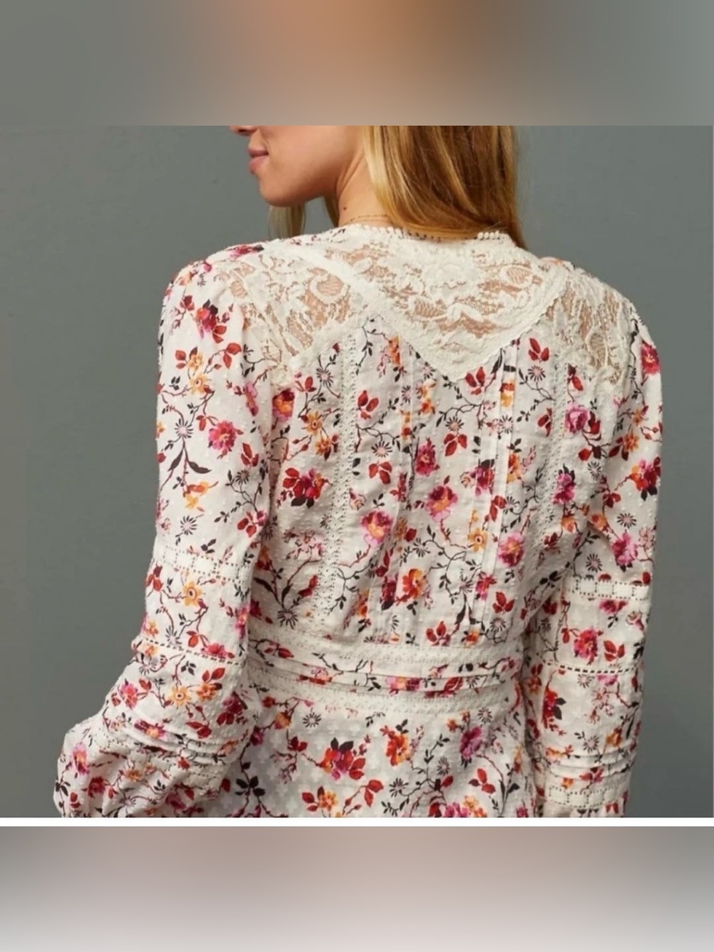 Anthropologie Puff-Sleeved Lace Buttondown Blouse Cottagecore Boho Size 8 - Picture 6 of 11